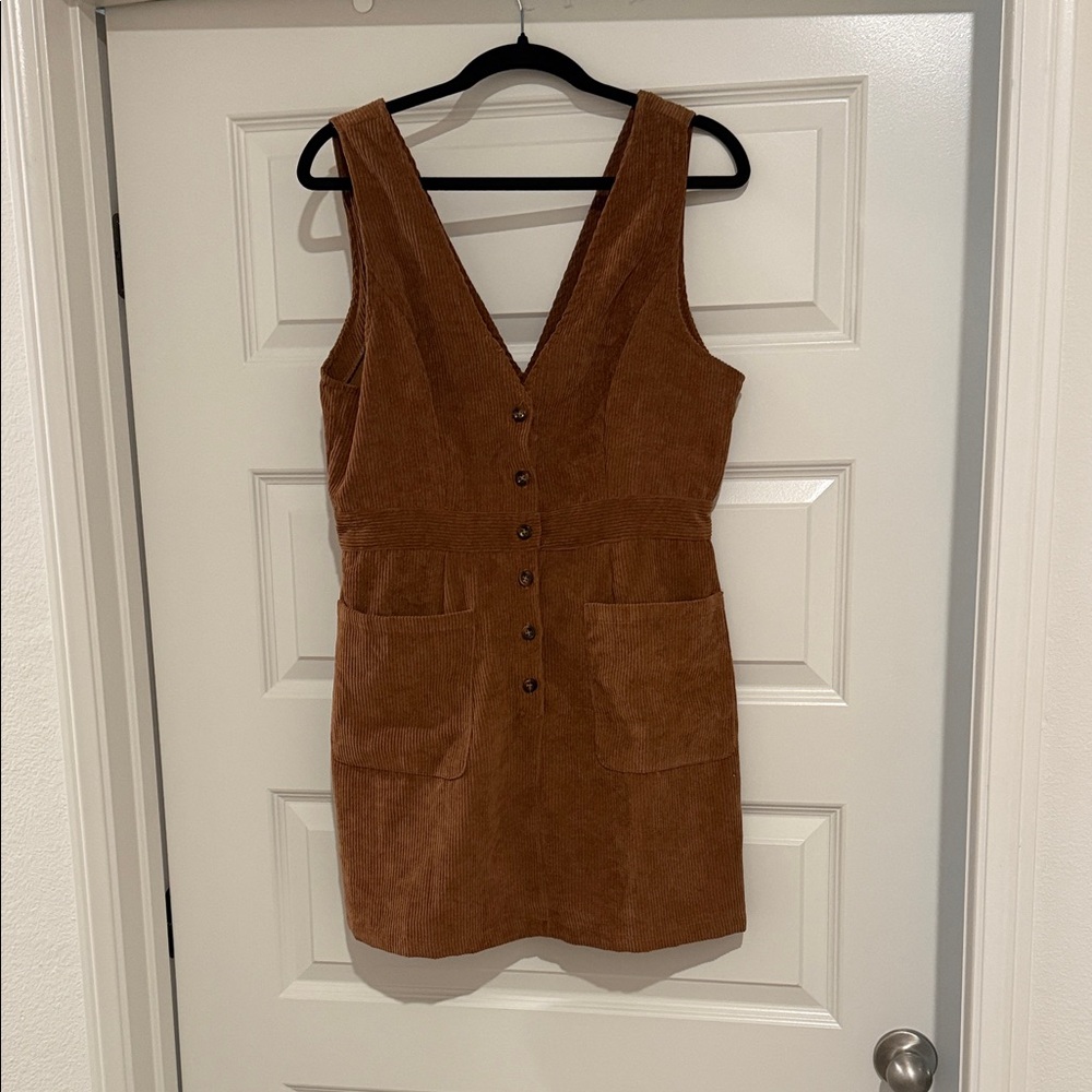 SHEIN Tan Corduroy V-Neck Tunic